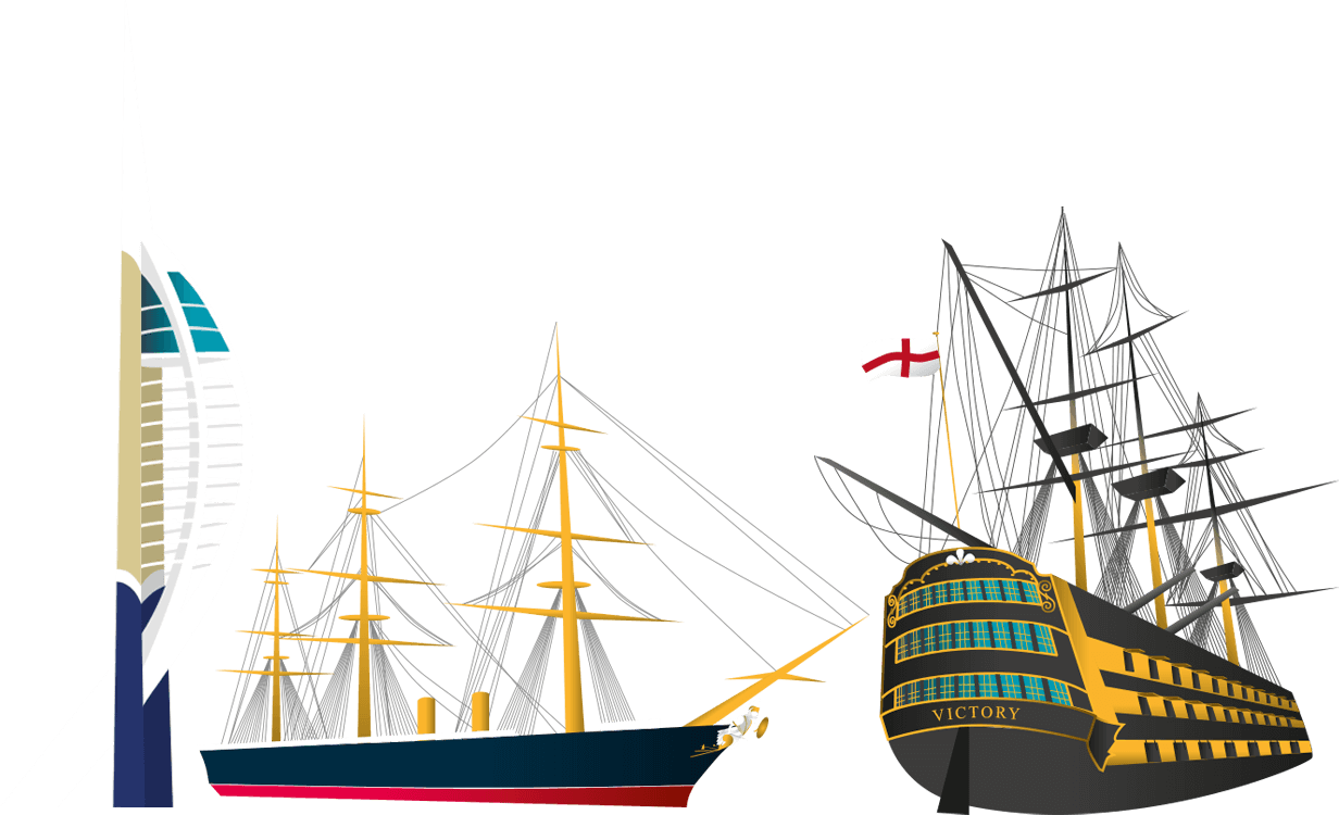 Spinnaker Tower, HMS Warrior, HMS Victory